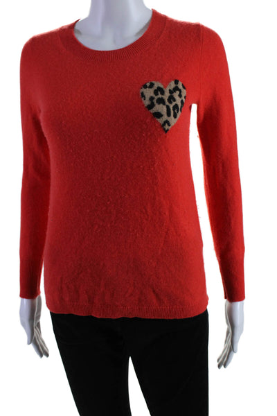 J Crew Women's Cashmere Printed Crewneck Pullover Sweater Red Size XXS