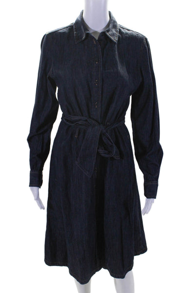 Lauren Ralph Lauren Womens Long Sleeve Button Up Belted A Line Dress Blue Size 6