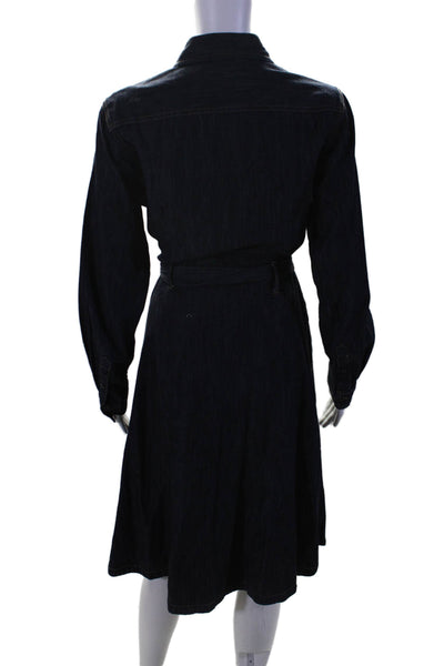 Lauren Ralph Lauren Womens Long Sleeve Button Up Belted A Line Dress Blue Size 6