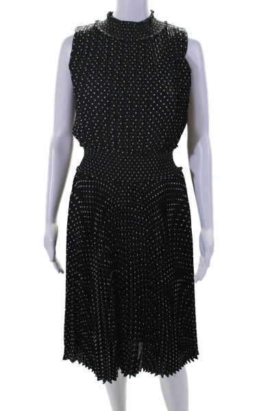 Nanette Lepore Womens High Neck Polka Dot Pleated Blouson Dress Black Size 6