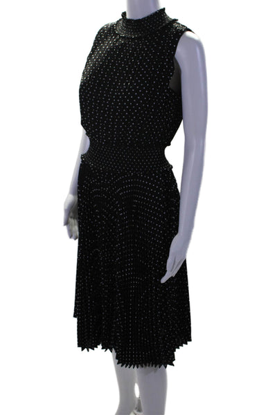 Nanette Lepore Womens High Neck Polka Dot Pleated Blouson Dress Black Size 6