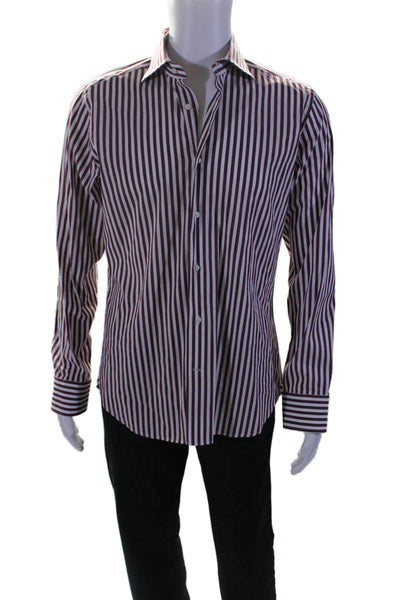 Luca Grimaldi Mens Button Up Collared Vertical Striped Shirt Red White Size 16