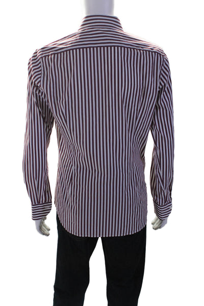 Luca Grimaldi Mens Button Up Collared Vertical Striped Shirt Red White Size 16