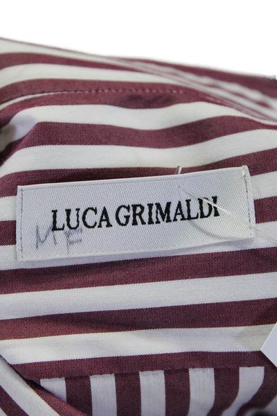 Luca Grimaldi Mens Button Up Collared Vertical Striped Shirt Red White Size 16