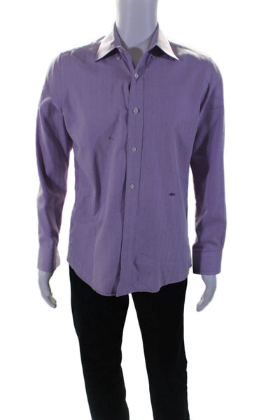 Sartoria Ambrosiana Mens Button Front Collared Dress Shirt Purple Cotton Size 16