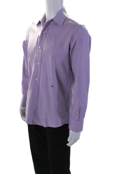 Sartoria Ambrosiana Mens Button Front Collared Dress Shirt Purple Cotton Size 16