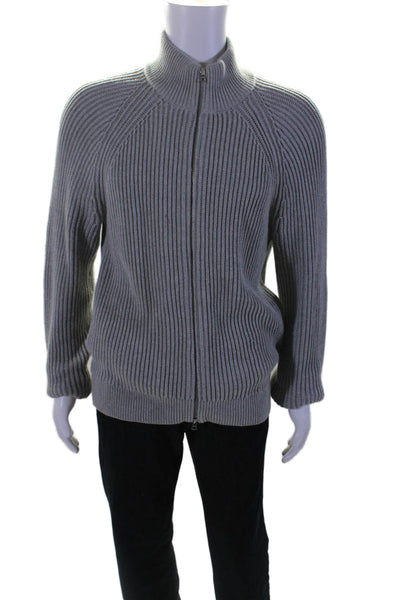 J Crew Mens Long Sleeve Front Zip Mock Neck Ribbed Sweater Gray Size Medium