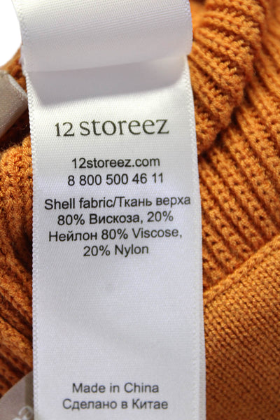 12 Storeez Womens Elastic Waist Thick Knit Shorts Set Orange Size Small