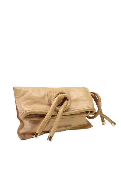 Osklen Womens Leather Gold Tone Flap Zipper Closure Clutch Handbag Sand Beige