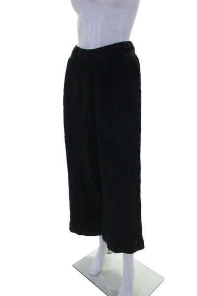 Tahari Womens Linen Elastic Waist High-Rise Wide Leg Pants Trousers Black Size S