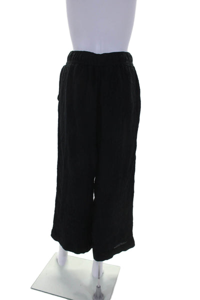 Tahari Womens Linen Elastic Waist High-Rise Wide Leg Pants Trousers Black Size S