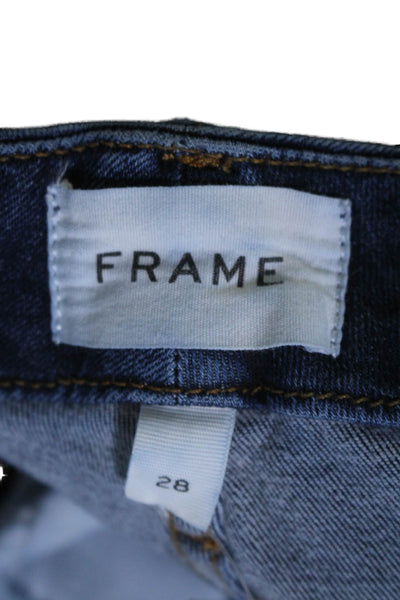 Frame Womens Cotton Blend 5 Pocket Mid-Rise Cropped Bootcut Jeans Blue Size 28