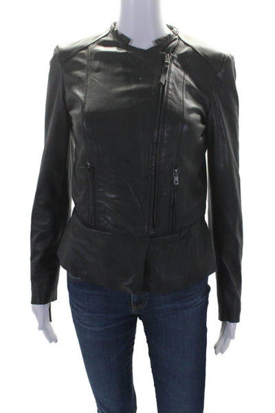 Zara Basic Womens Leather Full Zip Up Light Weight Jacket Black Size Small