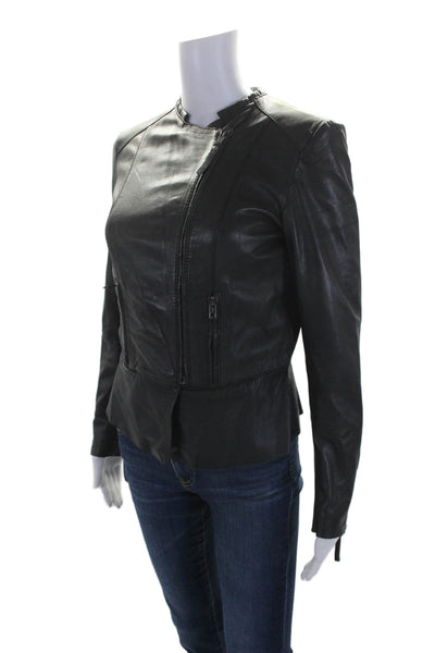 Zara Basic Womens Leather Full Zip Up Light Weight Jacket Black Size Small