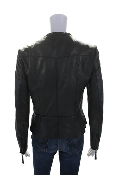 Zara Basic Womens Leather Full Zip Up Light Weight Jacket Black Size Small