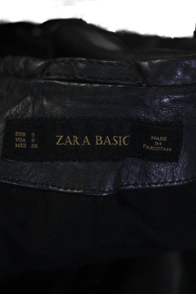 Zara Basic Womens Leather Full Zip Up Light Weight Jacket Black Size Small