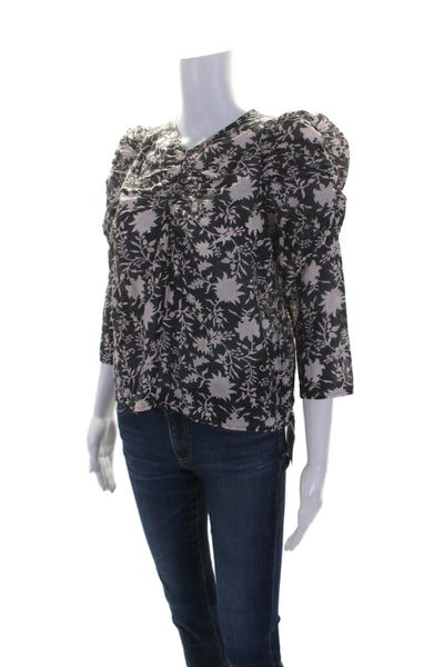 Ulla Johnson Womens Silk Floral Print Long Sleeves Blouse Black Pink Size 2