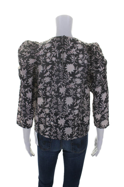 Ulla Johnson Womens Silk Floral Print Long Sleeves Blouse Black Pink Size 2