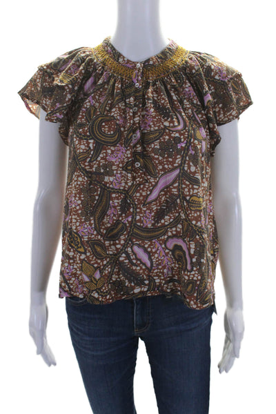 Xirena Womens Abstract Print Short Sleeves Blouse Multi Colored Size Small