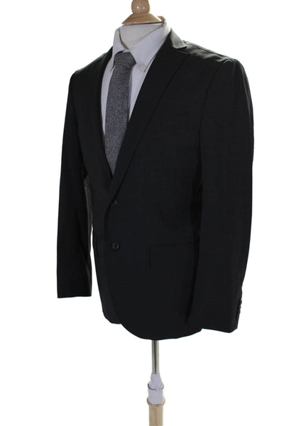 Lubiam Men's Long Sleeves Lined Two Button Collared Jacket Black Size 50