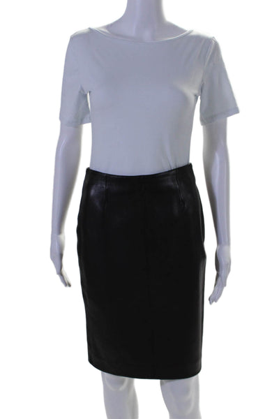 Siena Studio Womens Leather Back Split Zip Up Pencil Skirt Black Size 2