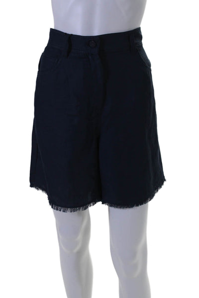 Marella Women's Button Closure Fringe Hem Pockets Shorts Navy Blue Size 10