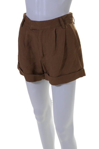 Paige Women's Pleated Front Hook Closure Cuff Hem Bistro Shorts Tan Size 00