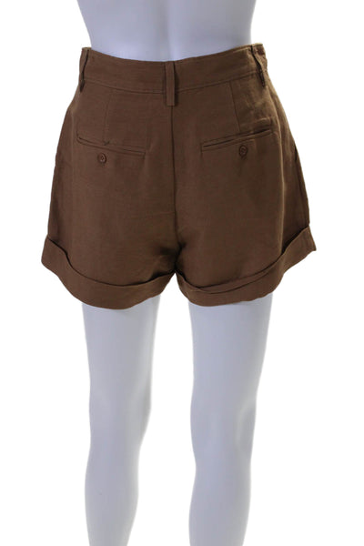 Paige Women's Pleated Front Hook Closure Cuff Hem Bistro Shorts Tan Size 00