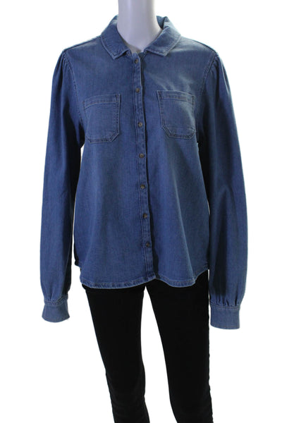 Paige Women's Long Sleeves Patch Pockets Button Down Chambray Shirt Size L