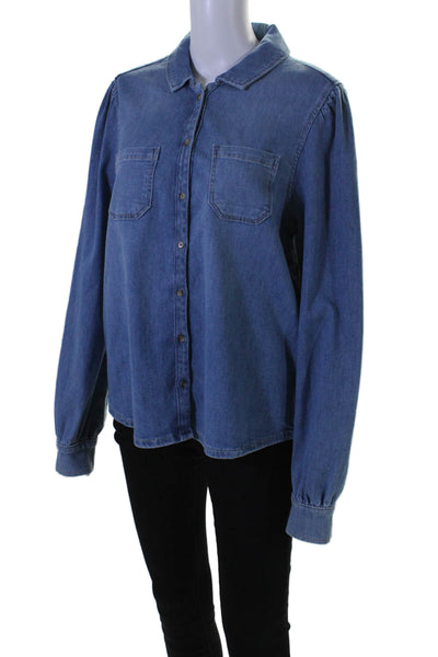 Paige Women's Long Sleeves Patch Pockets Button Down Chambray Shirt Size L