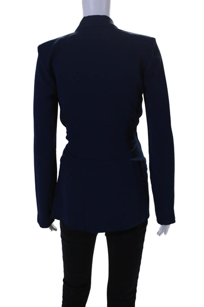 Amanda Uprichard Women's Collared Long Sleeves Wrap Blouse Navy Blue Size XS