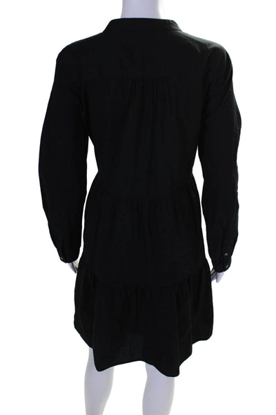 J Crew Womens Cotton Button Down Long Sleeve Lined Tiered Dress Black Size L