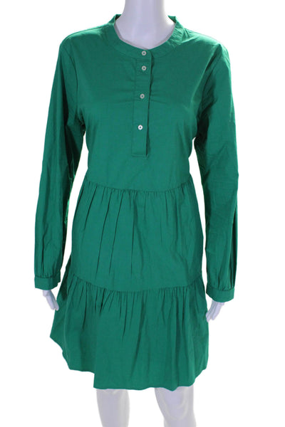 J Crew Womens Cotton Long Sleeve Button Up Knee Length Tiered Dress Green Size L