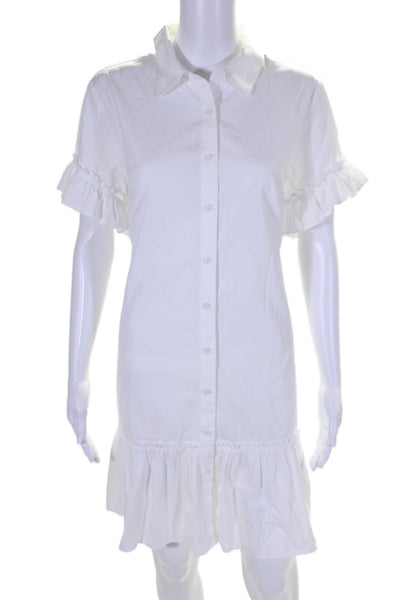 J Crew Womens Cotton Ruffled Short Sleeve Button Down Shirt Dress White Size L