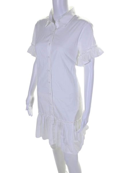 J Crew Womens Cotton Ruffled Short Sleeve Button Down Shirt Dress White Size L