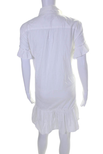 J Crew Womens Cotton Ruffled Short Sleeve Button Down Shirt Dress White Size L