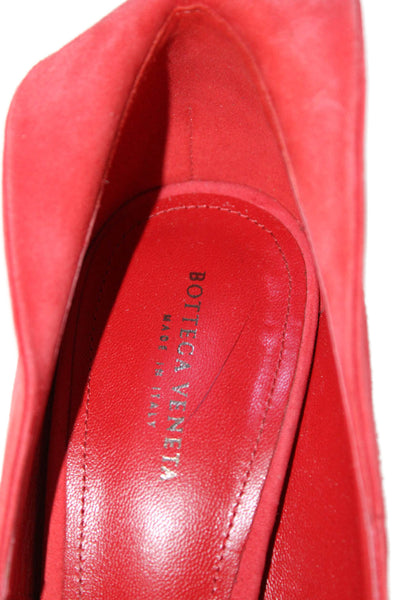 Bottega Veneta Womens Slip On Block Heel Platform Pumps Red Suede Size 36.5