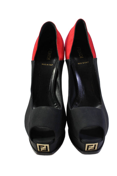 Fendi Womens Stiletto Platform Peep Toe Pumps Black Red Pink Size 37