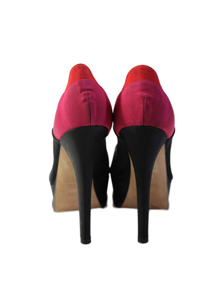 Fendi Womens Stiletto Platform Peep Toe Pumps Black Red Pink Size 37