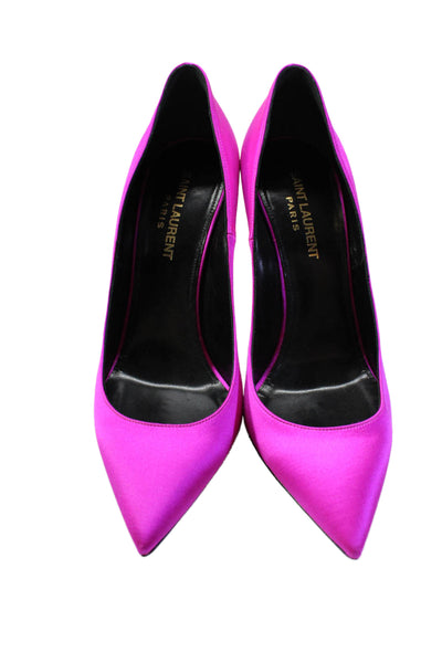 Saint Laurent Womens Stiletto Pointed Toe Satin Pumps Pink Size 37