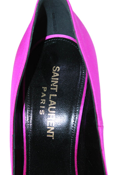 Saint Laurent Womens Stiletto Pointed Toe Satin Pumps Pink Size 37