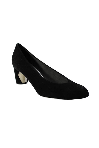 Stuart Weitzman Womens Suede Round Toe Slip On Heels Pumps Black Size 10M