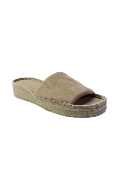 Vince Womens Suede Open Toe Slide On Espadrille Platform Sandals Beige Size 10M