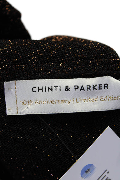 Chinti & Parker Womens Long Sleeve Scoop Neck Blouse Gold Black Size Small