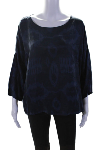 Brochu Walker Womens Spotted Print Round Neck Long Sleeve Blouse Top Blue Size S