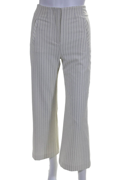 Veronica Beard Women's Hook Closure Wide Leg Dova Pants Ecru Striped Size 00