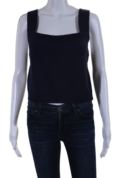 Lilla P Women's Square Neck Sleeveless Sweater Tank Navy Blue Size L