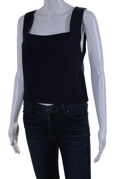 Lilla P Women's Square Neck Sleeveless Sweater Tank Navy Blue Size L