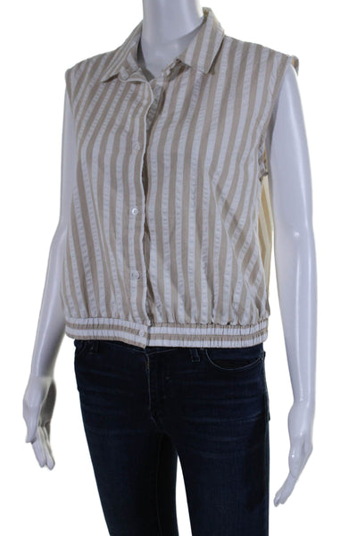 Stateside Women's Sleeveless Button Down Elastic Waist Striped Blouse Size M