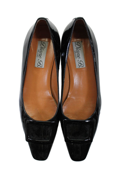 Diane B Womens Patent Leather Square Toe Buckled Flats Black Size EUR 40.5